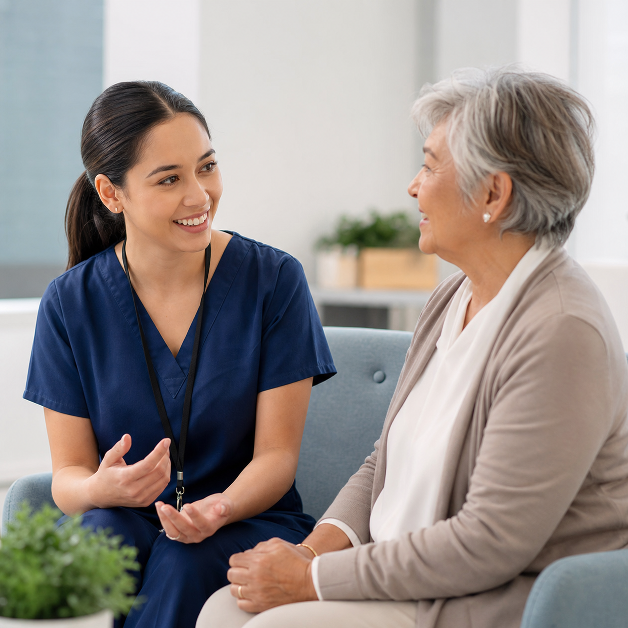 Clinical research coordinator meeting with a participant