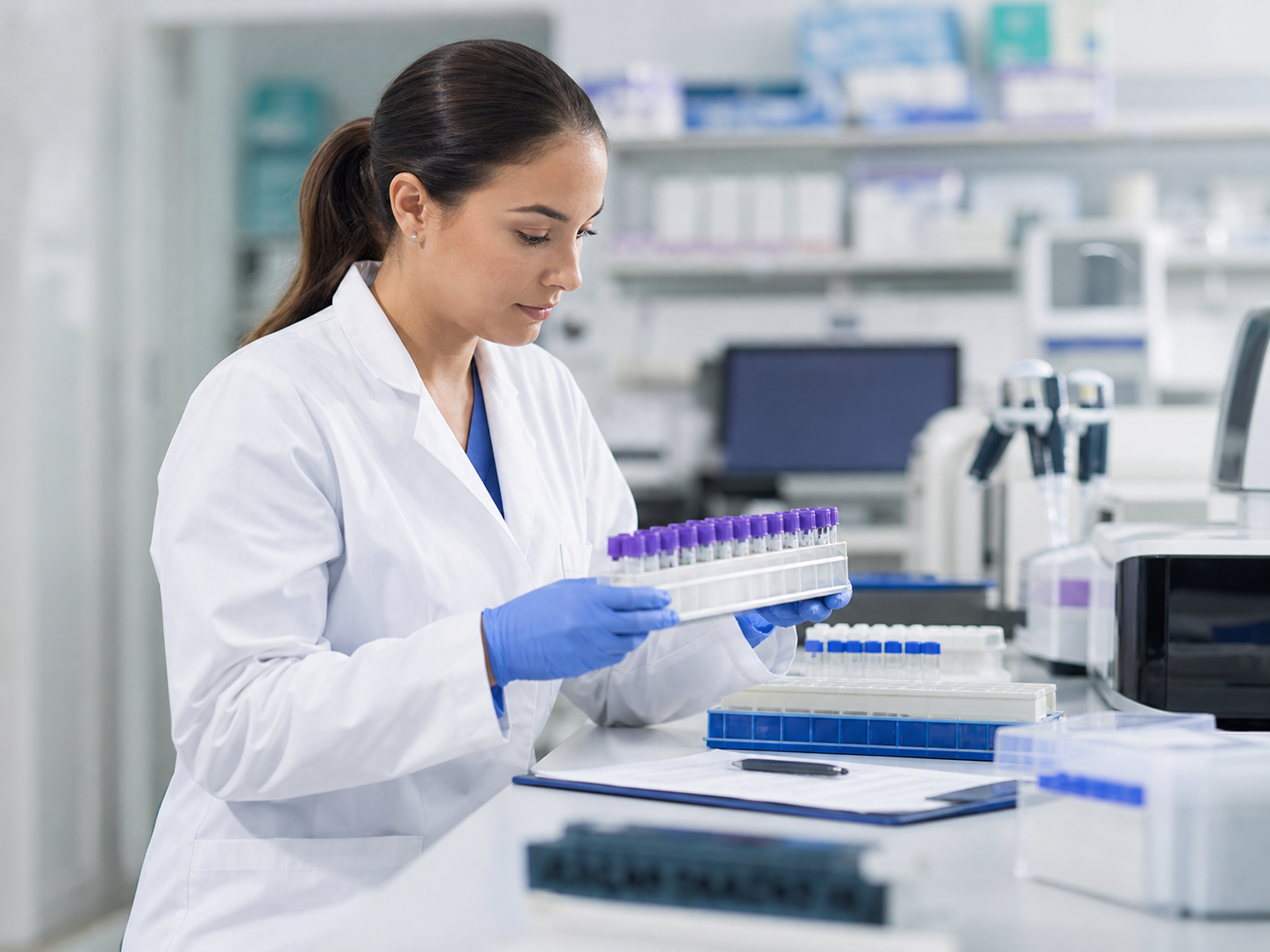 Clinical research professional working in a lab